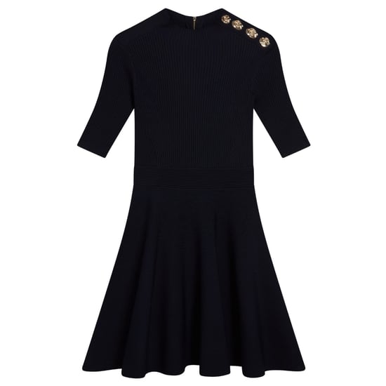 Ted Baker Lilano Geribbelde Gebreide Jurk Met Knoopdetails In Marineblauw - Image 1