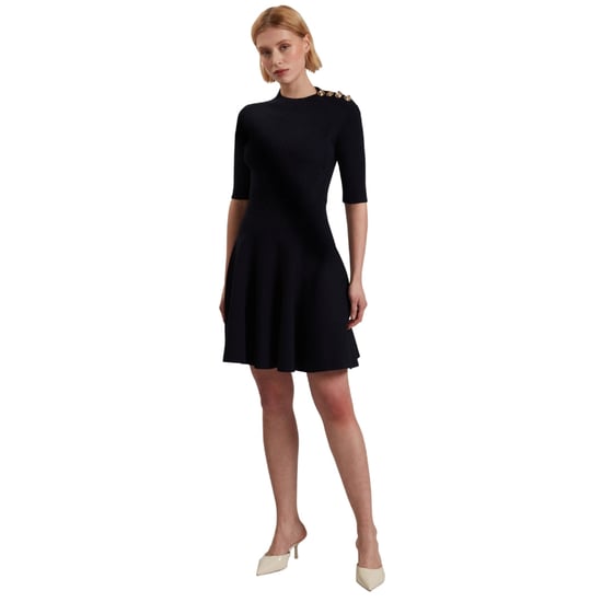 Ted Baker Lilano Geribbelde Gebreide Jurk Met Knoopdetails In Marineblauw - Image 2