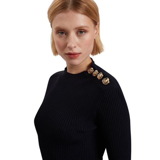 Ted Baker Lilano Geribbelde Gebreide Jurk Met Knoopdetails In Marineblauw - Image 4