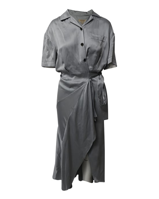Burberry Midi Wrap Shirt Dress in Pale Blue Silk-Satin - Image 1