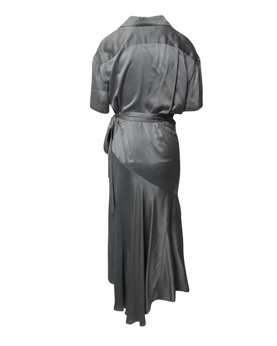Burberry Midi Wrap Shirt Dress in Pale Blue Silk-Satin - Image 3