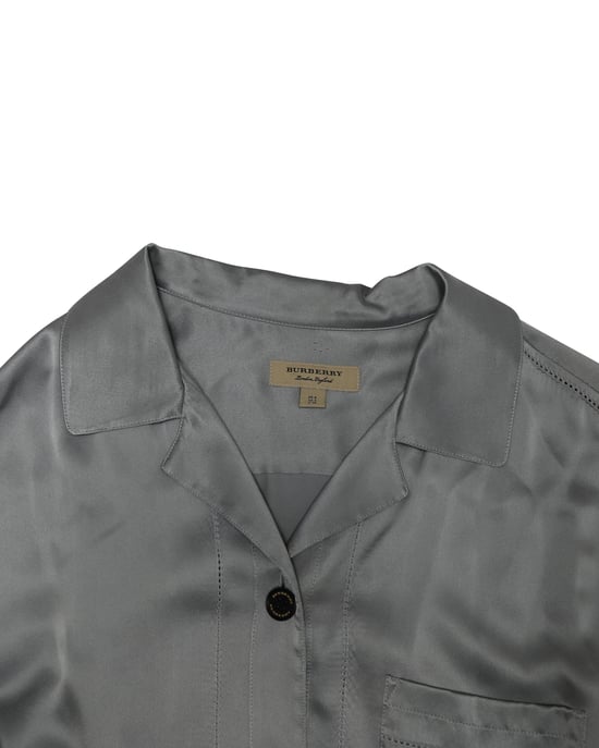 Burberry Midi Wrap Shirt Dress in Pale Blue Silk-Satin - Image 4