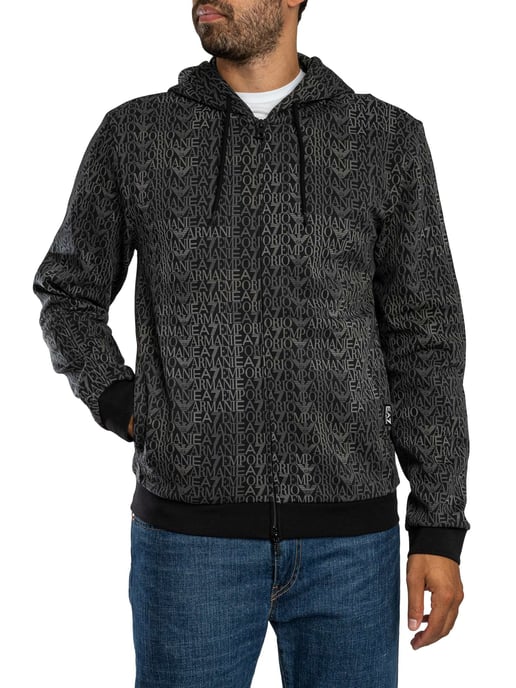 Emporio Armani Hoodie Met Rits En Merkpatroon, Zwart - Image 2