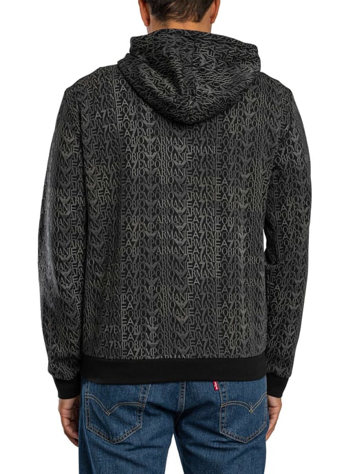 Emporio Armani Hoodie Met Rits En Merkpatroon, Zwart - Image 3
