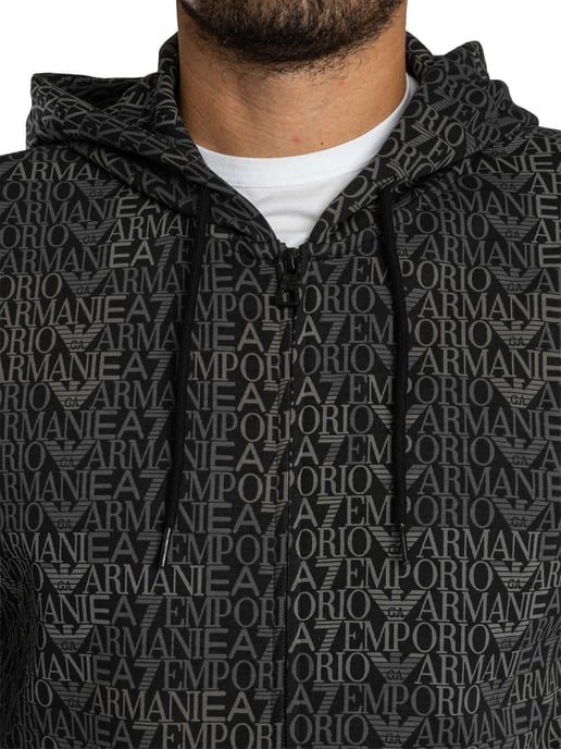 Emporio Armani Hoodie Met Rits En Merkpatroon, Zwart - Image 5