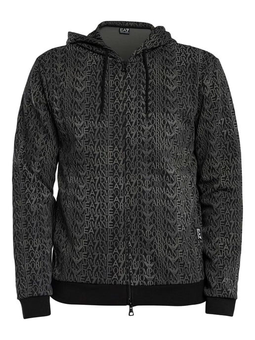 Emporio Armani Hoodie Met Rits En Merkpatroon, Zwart - Image 6