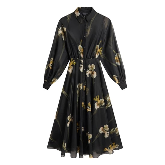 Ted Baker Liorra Zwarte Midi-jurk Van Bedrukte Organza Met Ceintuur - Image 1