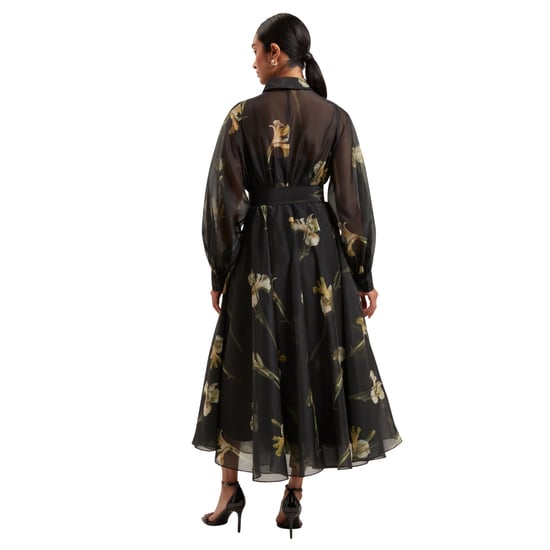 Ted Baker Liorra Zwarte Midi-jurk Van Bedrukte Organza Met Ceintuur - Image 3