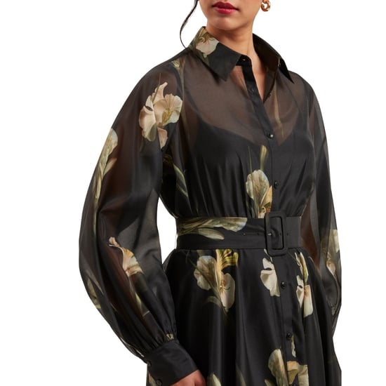 Ted Baker Liorra Zwarte Midi-jurk Van Bedrukte Organza Met Ceintuur - Image 4