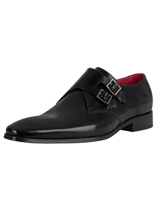 Jeffery West Gepolijste Leren Schoenen Met Gesp, Zwart - Image 1