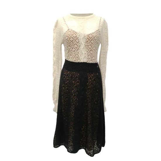 Chanel Two-Tone Lace Midi Dress in Black Wool - Image 1