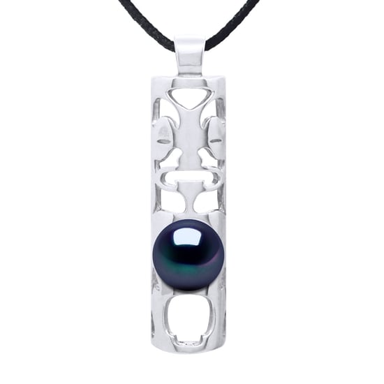 Necklace Genuine Freshwater Pearl Round 9-10 mm — Rhodium-Plated Sterling Silver 925 — 50 cm — Men - Image 1