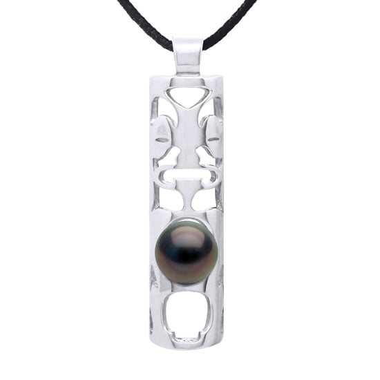 Necklace Genuine Tahitian Pearl Circled 8-9 mm — Rhodium-Plated Sterling Silver 925 — 50 cm — Men - Image 1