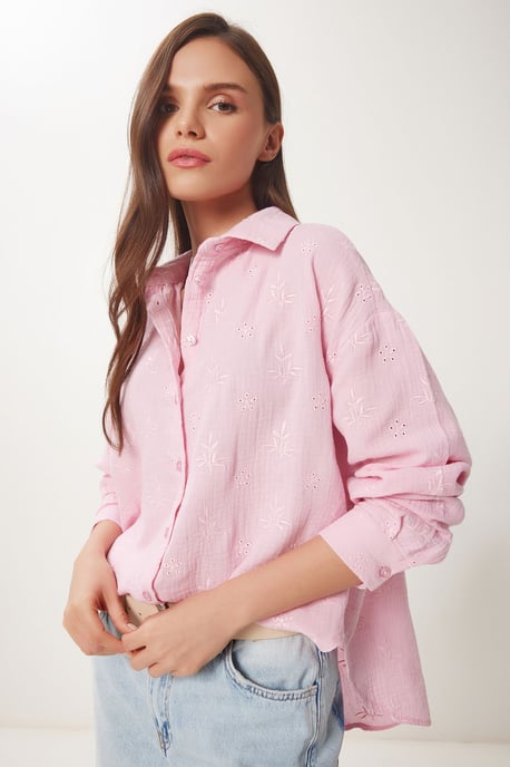 Getextureerde Geborduurde Lange Mouwen Shirt met Knopsluiting - Image 2