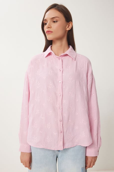 Getextureerde Geborduurde Lange Mouwen Shirt met Knopsluiting - Image 3
