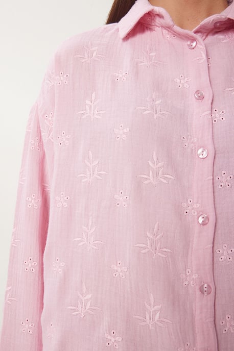 Getextureerde Geborduurde Lange Mouwen Shirt met Knopsluiting - Image 4