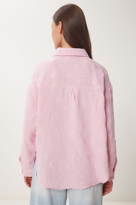 Getextureerde Geborduurde Lange Mouwen Shirt met Knopsluiting - Image 5