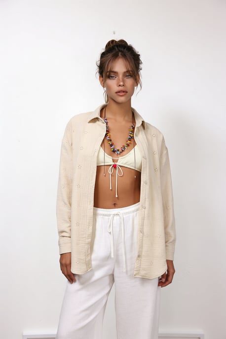 Textured Embroidered Long Sleeve Shirt with Button Closure - Image 2