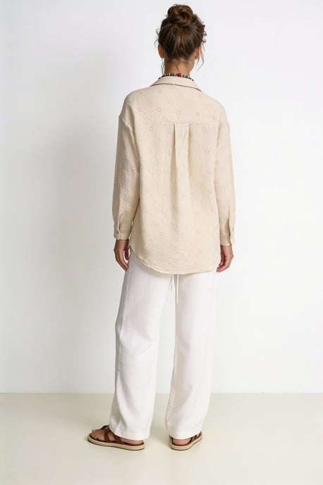 Textured Embroidered Long Sleeve Shirt with Button Closure - Image 5
