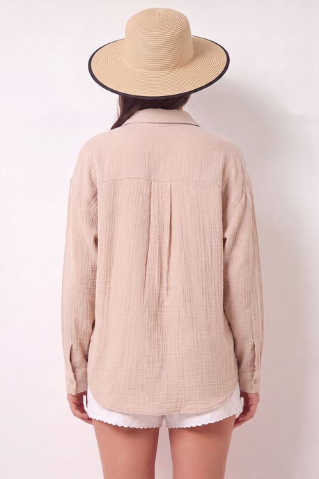 Overgrote Geweven Katoenen Shirt met Zak - Image 6