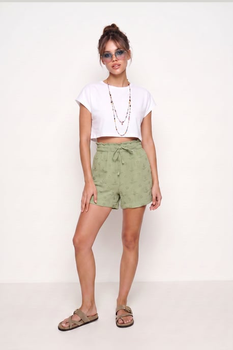 High Waist Drawstring Mini Shorts with Binding Detail - Image 2