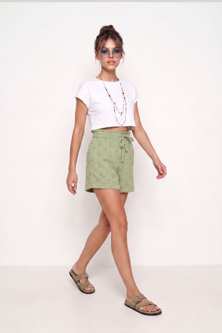 High Waist Drawstring Mini Shorts with Binding Detail - Image 3