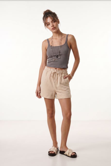 High Waist Drawstring Mini Shorts with Binding Detail - Image 2