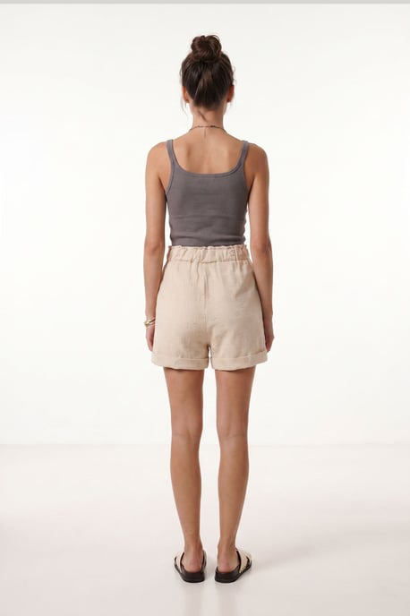 High Waist Drawstring Mini Shorts with Binding Detail - Image 6