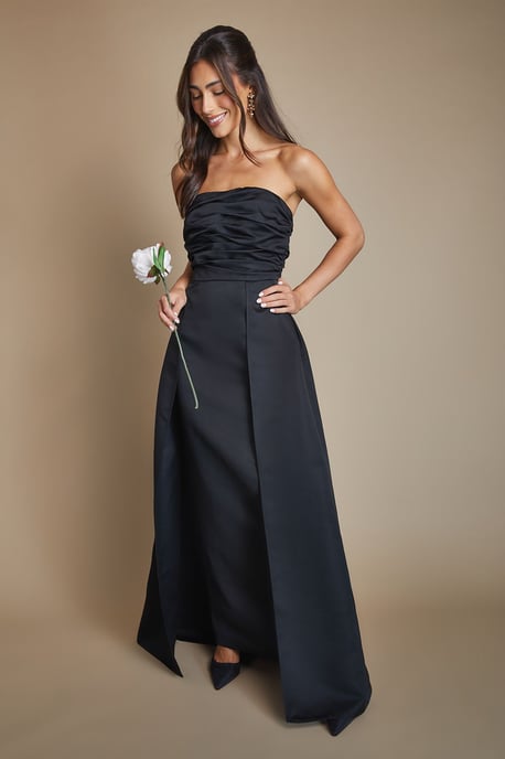 Bandeau Structured Column Maxi Bridesmaid Dress With Overskirt - Image 1