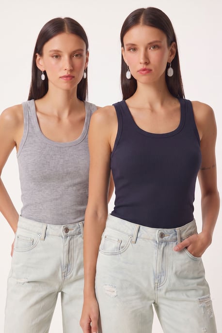 Fitted U-hals Gebreide 2-Pack Tanktop - Image 1