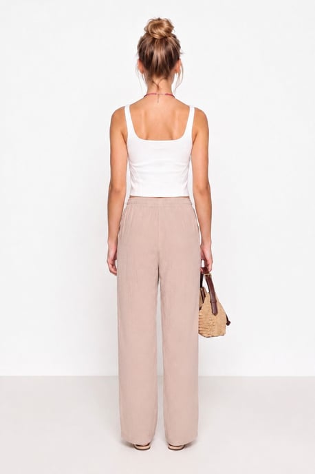 Wide Leg Drawstring Waist Pants with Binding Detail - Image 5