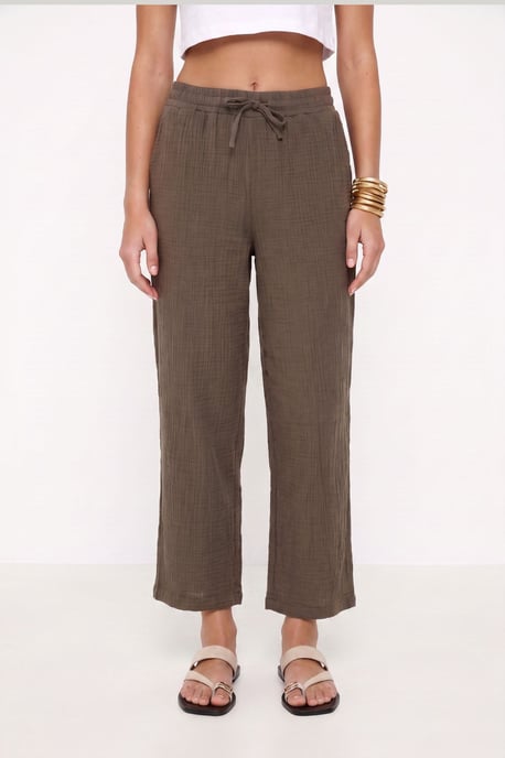 Wide Leg Drawstring Waist Pants with Binding Detail - Image 3