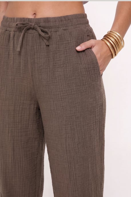 Wide Leg Drawstring Waist Pants with Binding Detail - Image 4