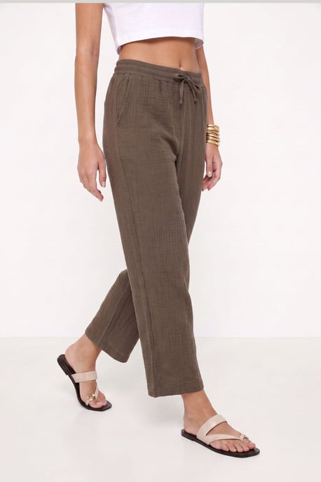 Wide Leg Drawstring Waist Pants with Binding Detail - Image 5