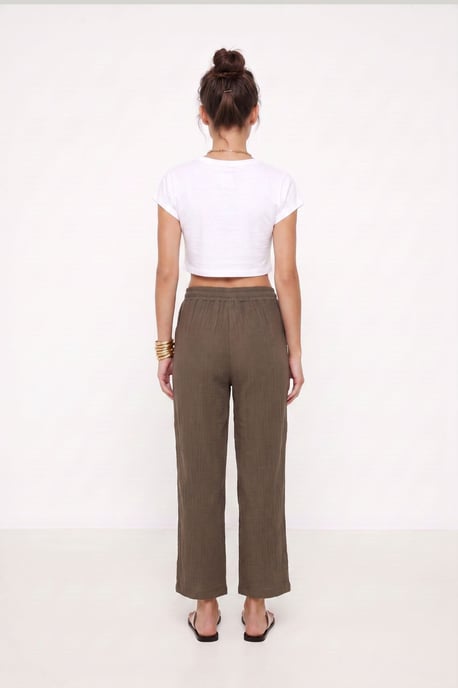 Wide Leg Drawstring Waist Pants with Binding Detail - Image 6