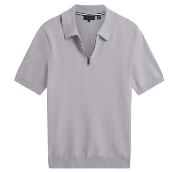 Ted Baker Fourd Herringbone Stitch Zip Grey Polo Shirt - Image 1