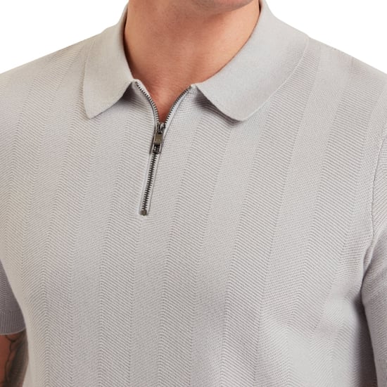 Ted Baker Fourd Herringbone Stitch Zip Grey Polo Shirt - Image 2