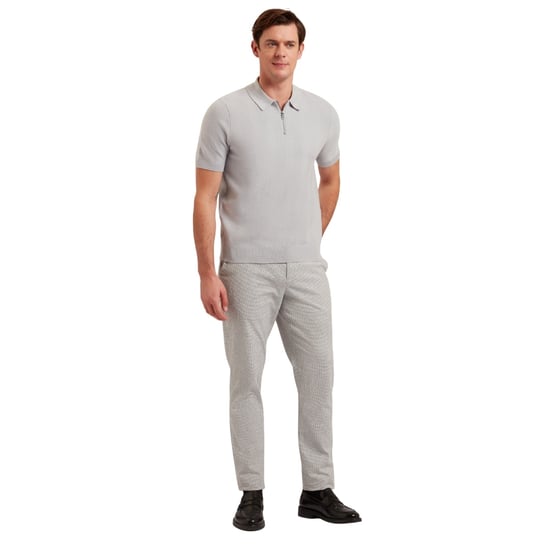 Ted Baker Fourd Herringbone Stitch Zip Grey Polo Shirt - Image 3