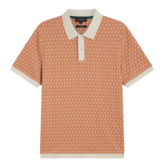 Ted Baker Hamishs Jacquard Stripe Geo Camel Polo Shirt - Image 1
