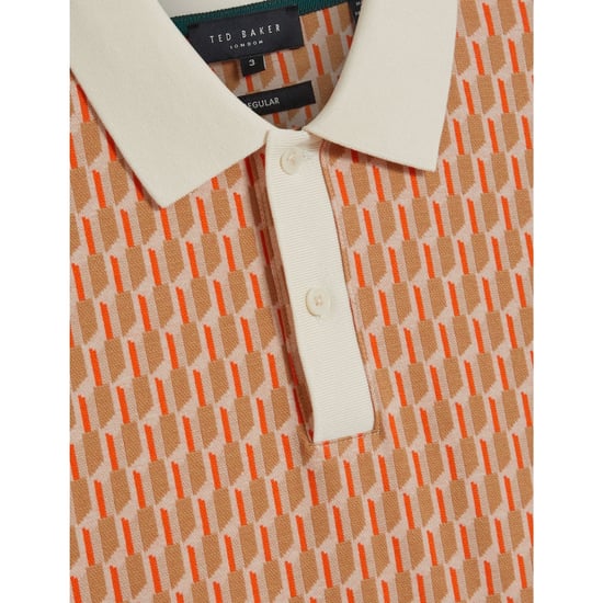 Ted Baker Hamishs Jacquard Stripe Geo Camel Polo Shirt - Image 5
