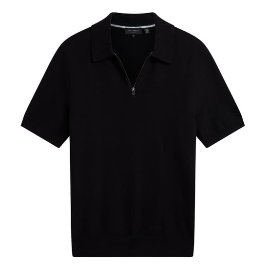 Ted Baker Fourd Herringbone Stitch Zip Black Polo Shirt - Image 1