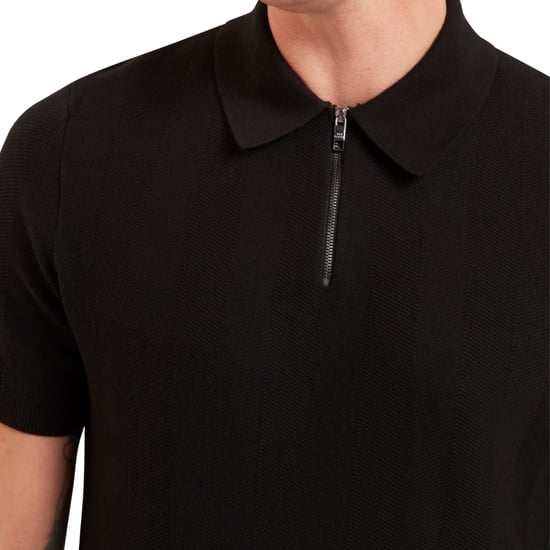 Ted Baker Fourd Herringbone Stitch Zip Black Polo Shirt - Image 3