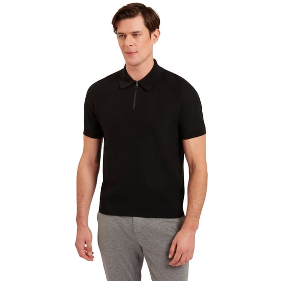 Ted Baker Fourd Herringbone Stitch Zip Black Polo Shirt - Image 4