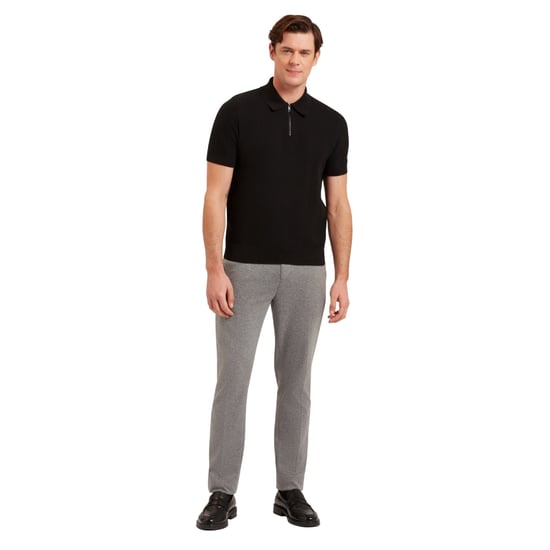 Ted Baker Fourd Herringbone Stitch Zip Black Polo Shirt - Image 5