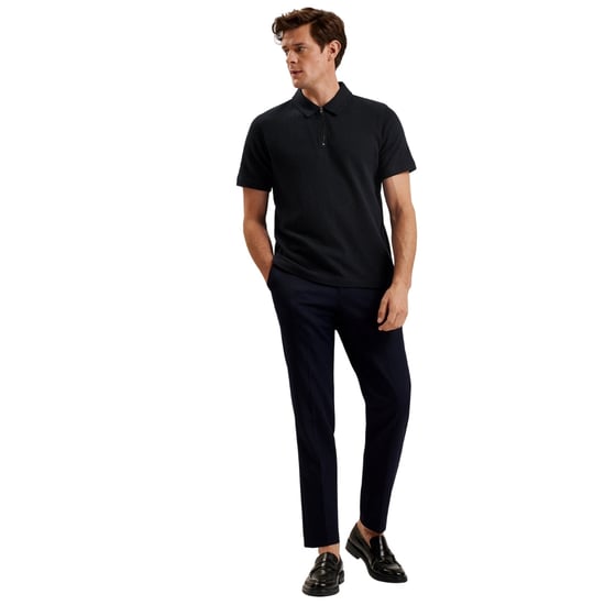 Ted Baker Elgrave Regular Getextureerde Polo Met Halve Rits In Marineblauw - Image 3