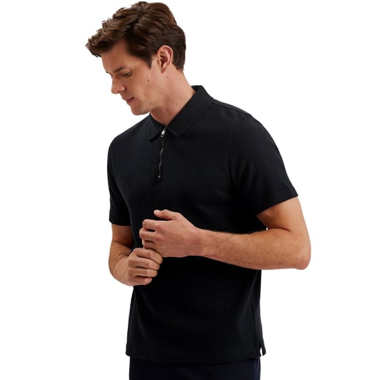 Ted Baker Elgrave Regular Getextureerde Polo Met Halve Rits In Marineblauw - Image 5