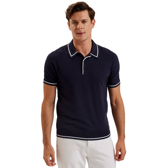 Ted Baker Dunow Marinblå Pointelle Diamantpoloskjorta - Image 6