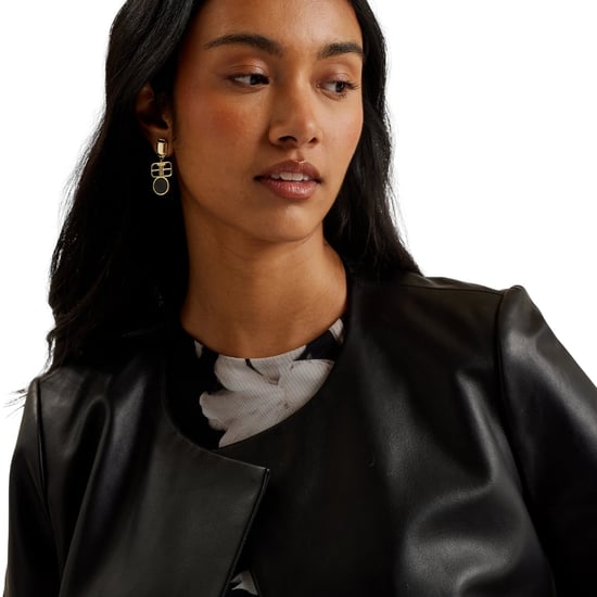 Ted Baker Obino Short Sleeve Black Leather Open Front Jacket - Image 2