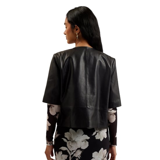 Ted Baker Obino Short Sleeve Black Leather Open Front Jacket - Image 5