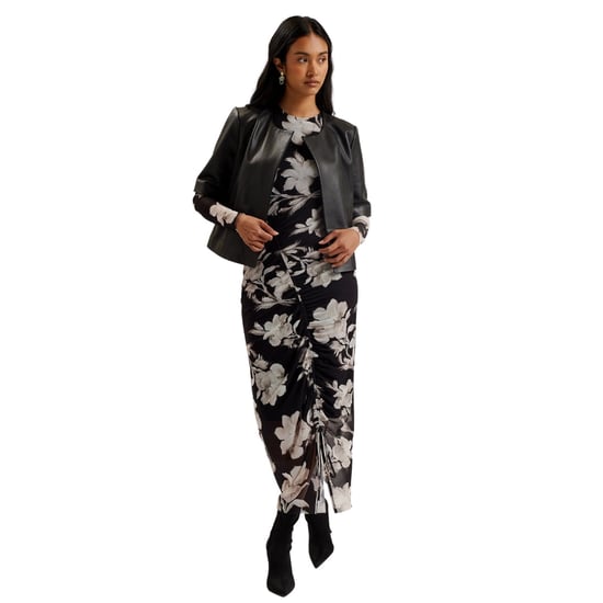 Ted Baker Obino Short Sleeve Black Leather Open Front Jacket - Image 6